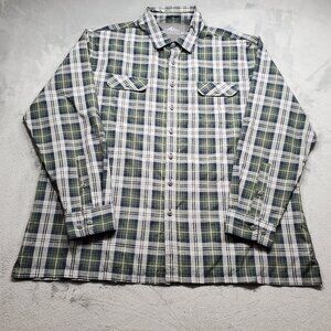 Croft & Barrow Quick-Dry Button Up Plaid Shirt Vented Navy Green Men Sz 2XL